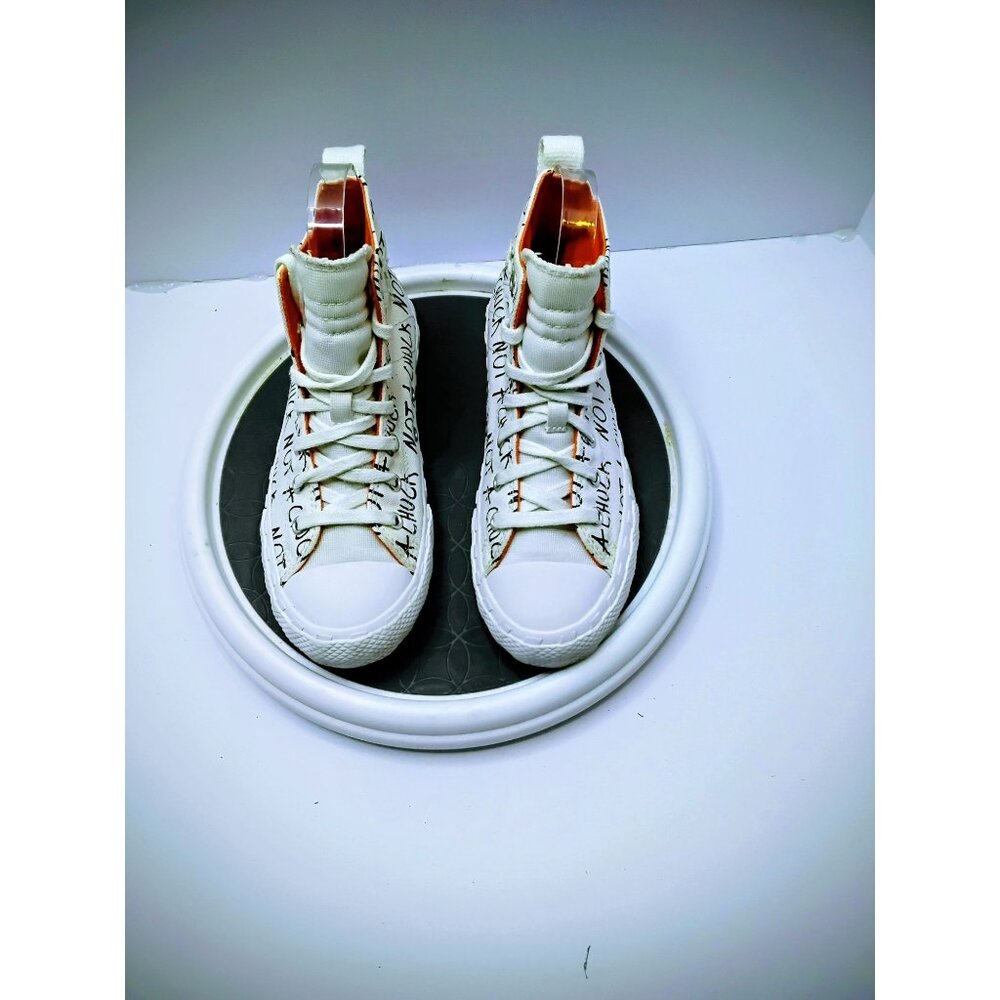 Converse "Not A Chuck" Youth High-Top Sneakers Size 3 White & Orange Text Design
